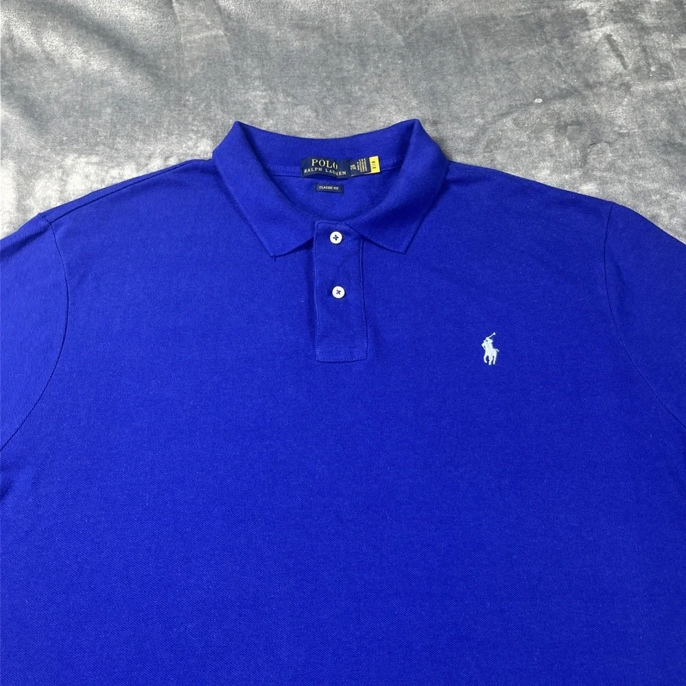 Vintage Ralph Lauren Polo Shirt Mens 2XL Blue Pony Short Sleeve Y2K Knit Classic